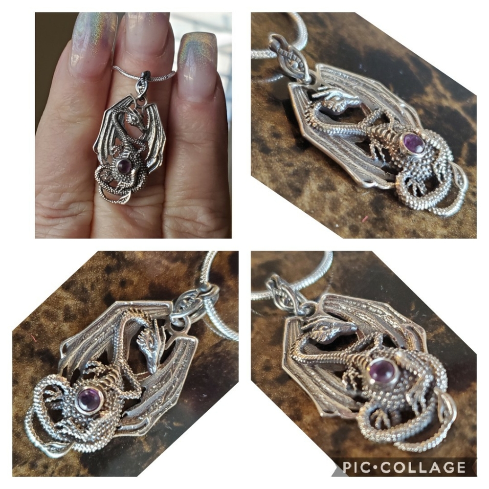 Genuine Amethyst Regal Dragon Pendant - Picture 3 of 5
